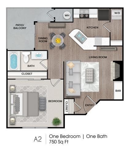 1 Bed • 1 Bath 9-1E floor plan