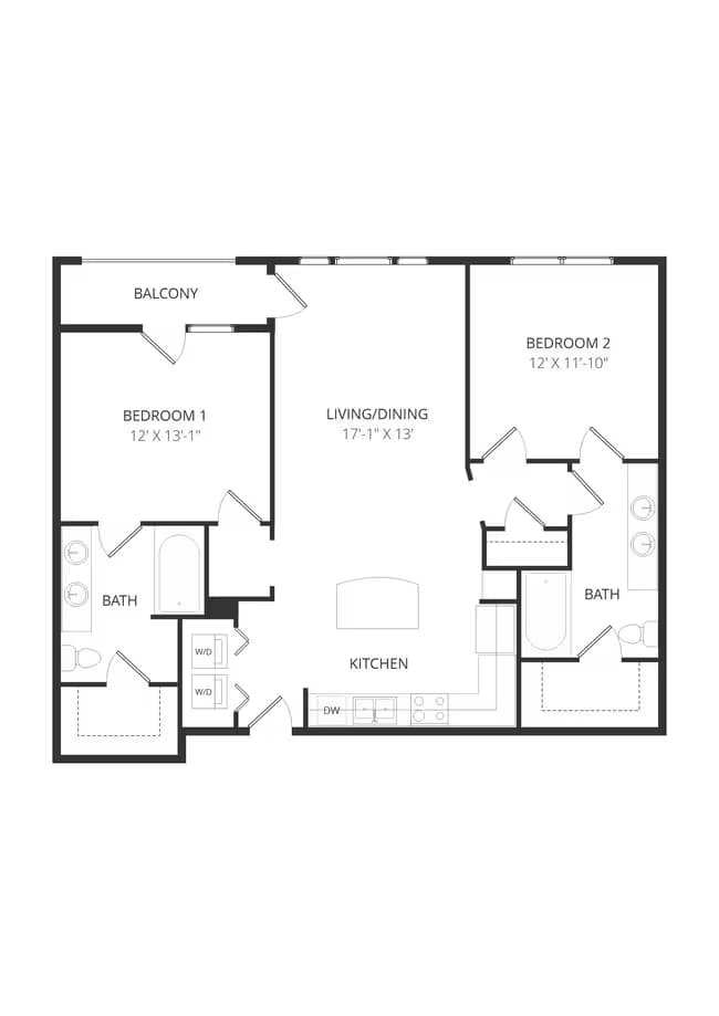 2 Beds • 2 Bath F527 floor plan