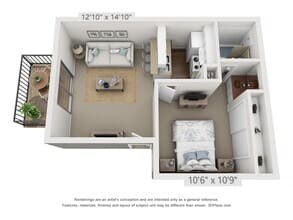 1 Bedroom, 1 Bath 132 floor plan