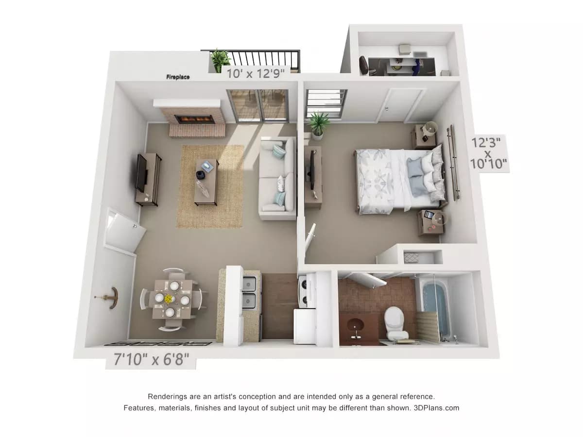 1 Bedroom, 1 Bath B 221 floor plan