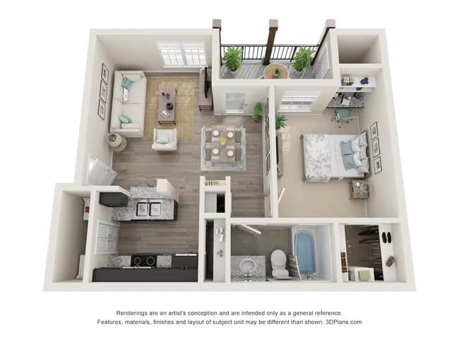 1 Bed • 1 Bath 1217 floor plan