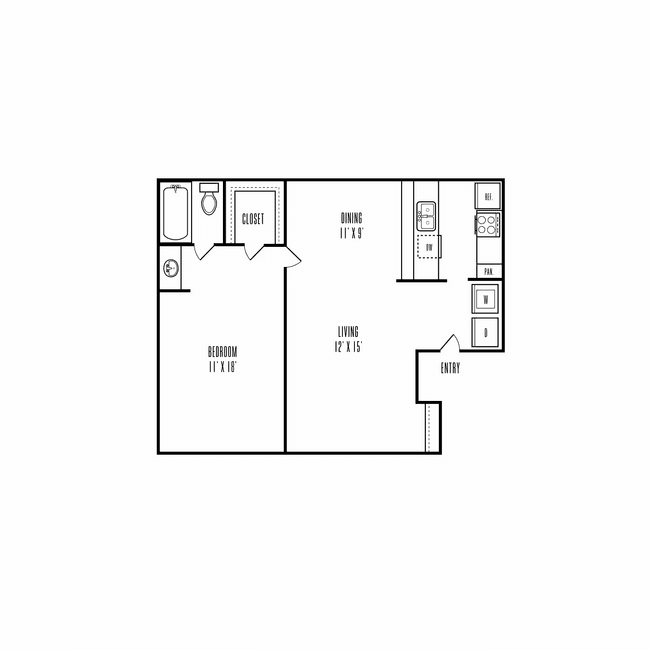 1 Bed • 1 Bath Holding floor plan