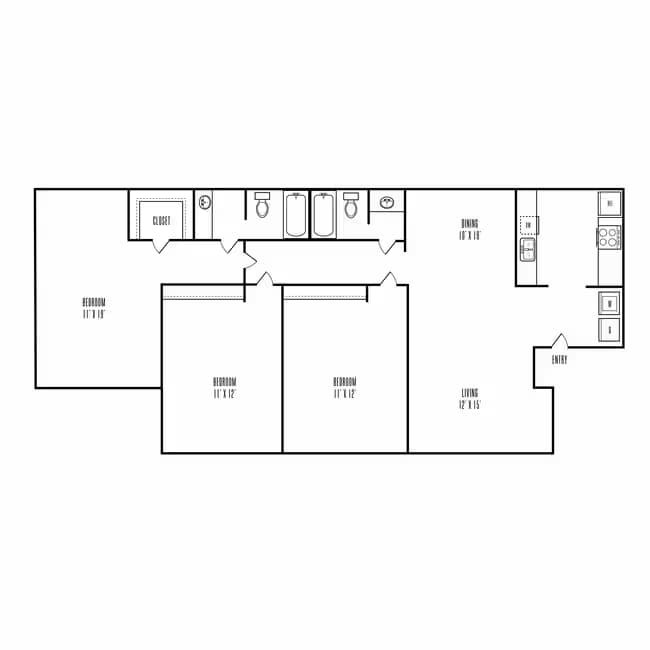 3 Beds • 2 Bath 1055 floor plan