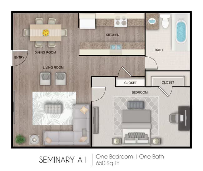 1 Bed • 1 Bath 1340-412 floor plan