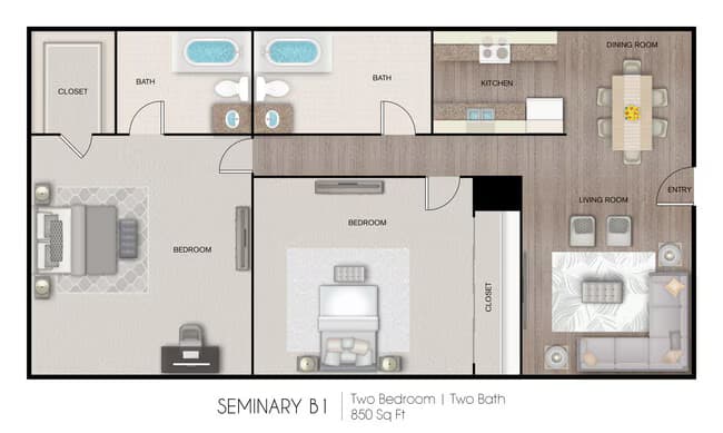 2 Beds • 2 Bath 1356-114R floor plan