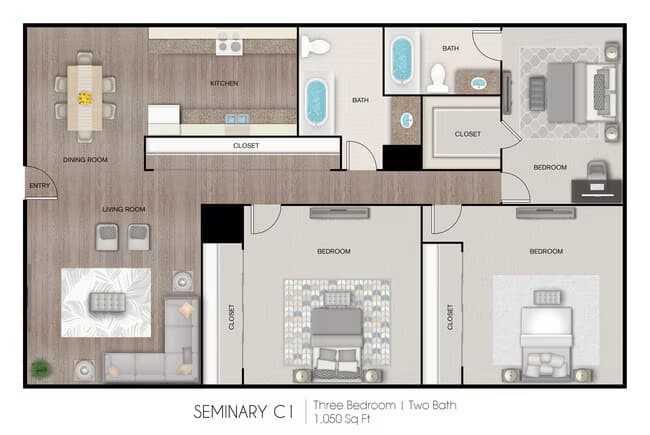 3 Beds • 2 Bath 1362-126 floor plan