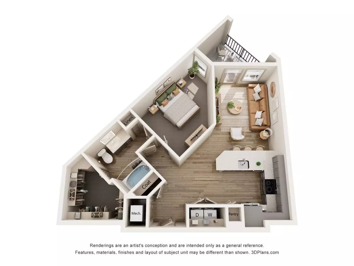 1 Bed • 1 Bath 2345 floor plan