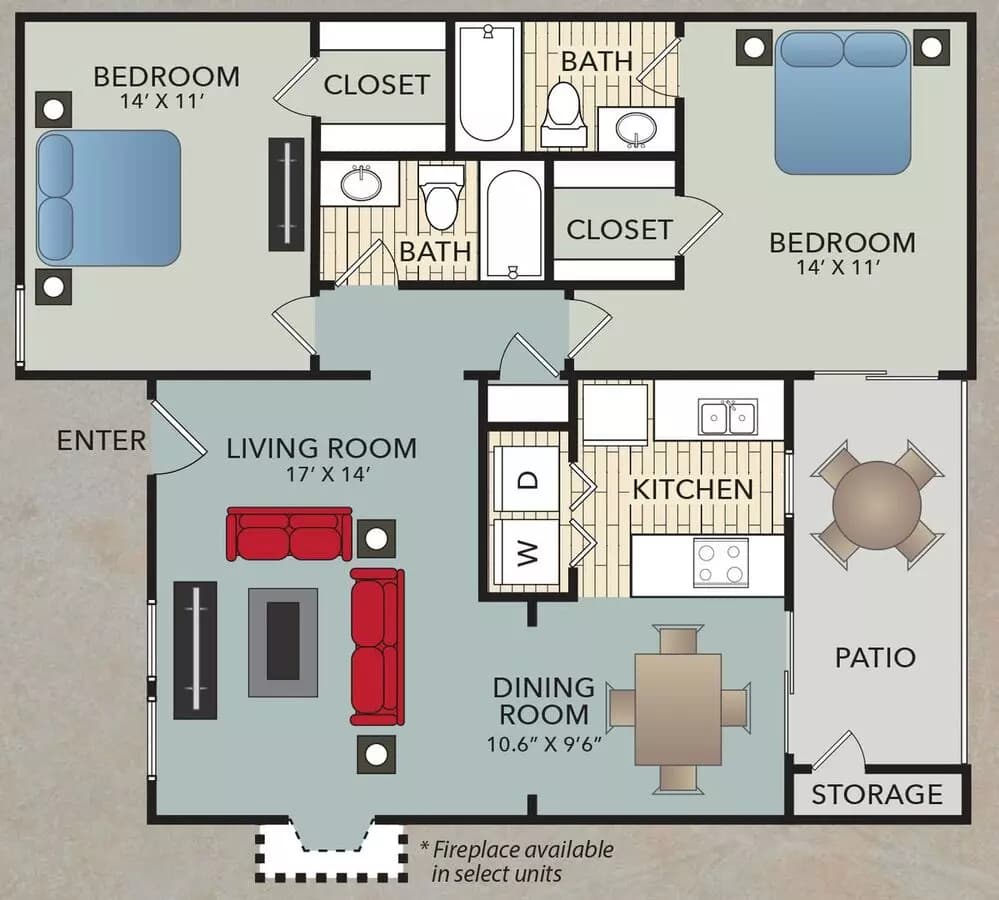 2BR/2BA floor plan