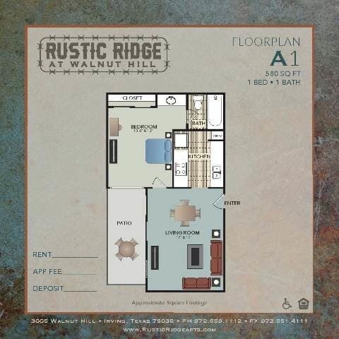 1BR/1BA floor plan