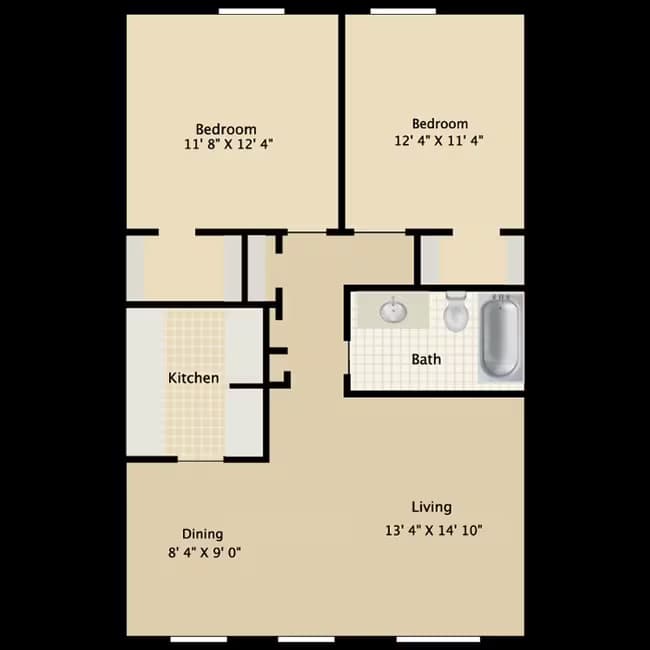 2 Bedroom 1 Bathroom 210 floor plan