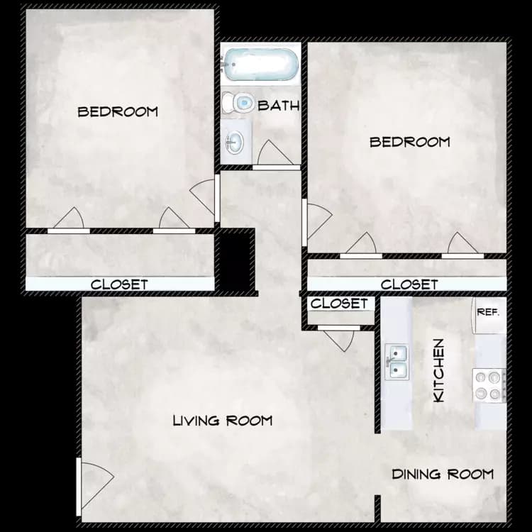 2 Beds • 1 Bath 266 floor plan