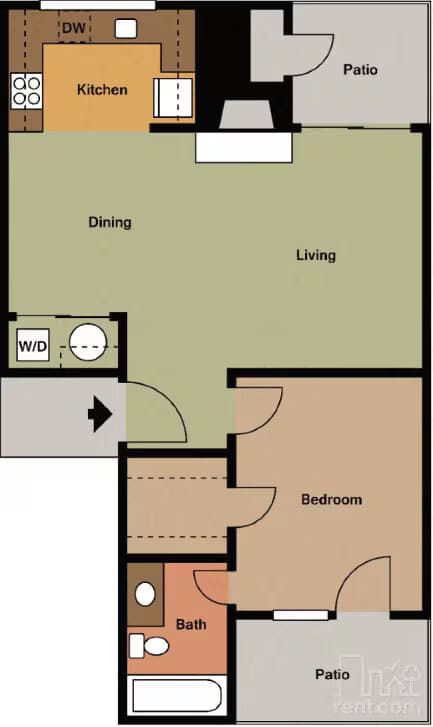 1 Bed • 1 Bath 123 floor plan