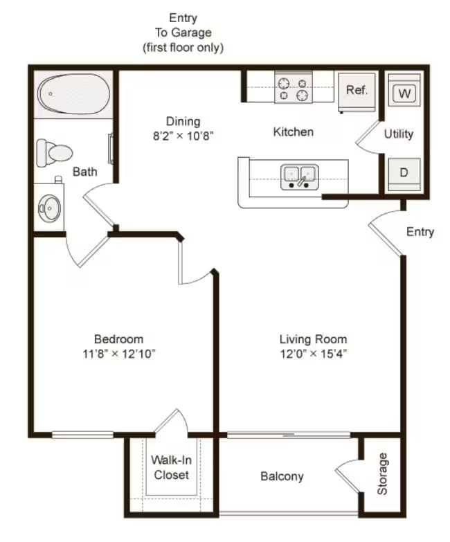 1 Bed • 1 Bath 201147 floor plan