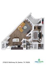 A4 1 Bed 1 Bath 2206 floor plan