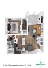 H-A3 1 Bed 1 Bath 3101 floor plan