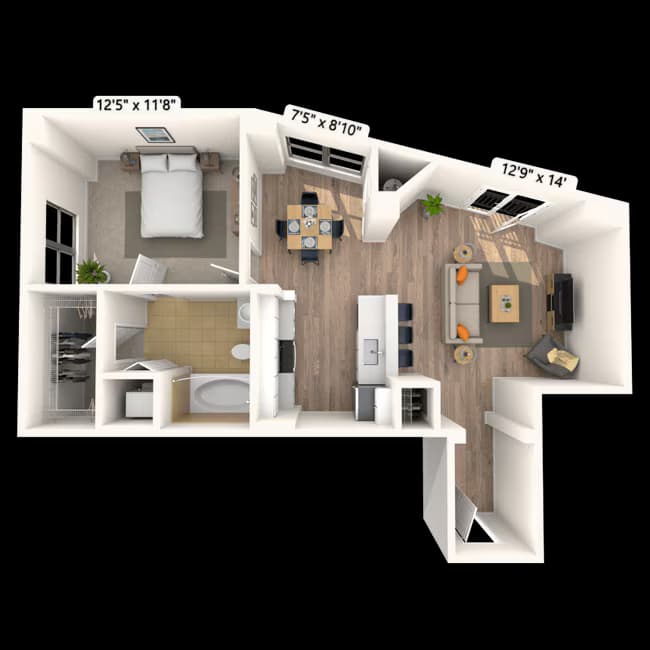 Traditional 1x1 619 SF 139 floor plan