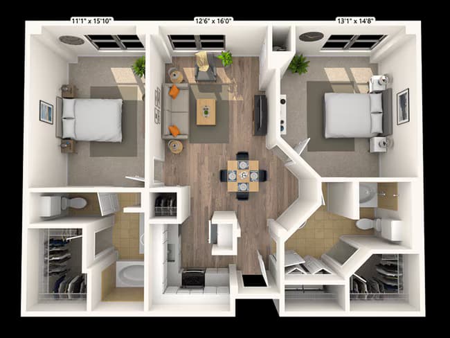 Traditional 2x2 1031-1195 SF 507 floor plan