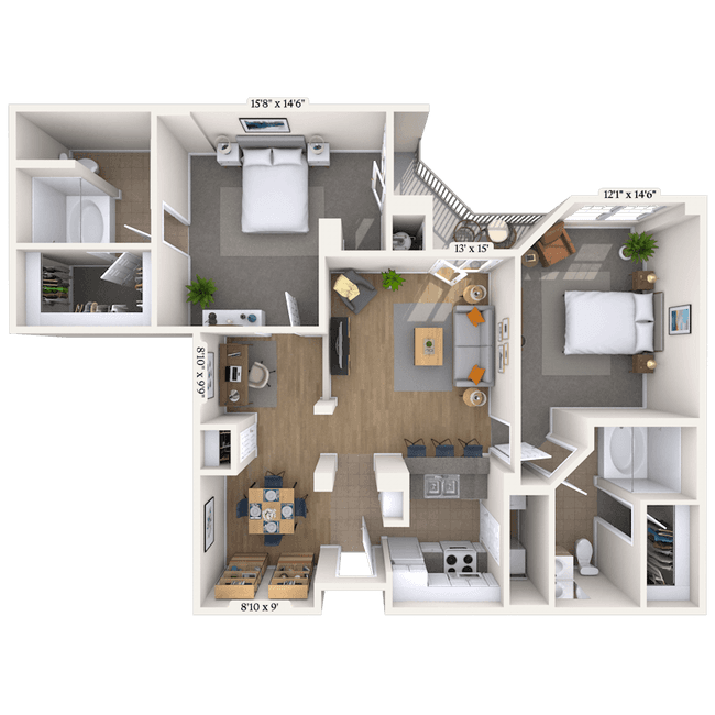 Traditional 2x2 1031-1195 SF 133 floor plan