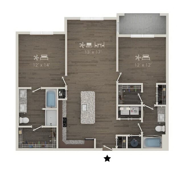 2 Beds • 2 Bath 3320 floor plan