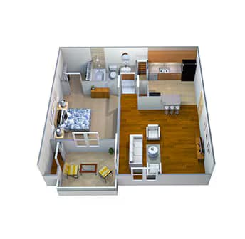 1 Bed • 1 Bath 0602 floor plan