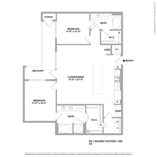 2 Beds • 2 Bath 340 floor plan
