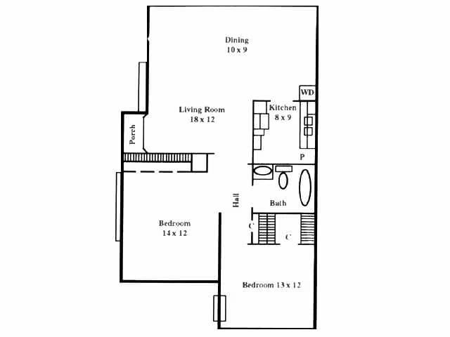 2 Beds • 1 Bath 31B floor plan