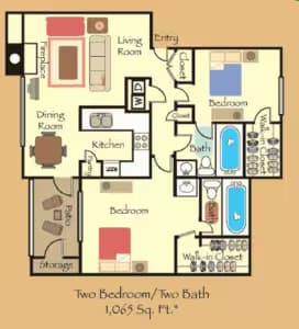 2 Beds • 2 Bath 2006 floor plan