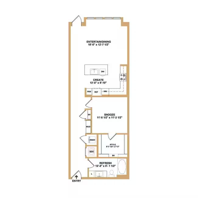 1 Bed • 1 Bath 2060 floor plan