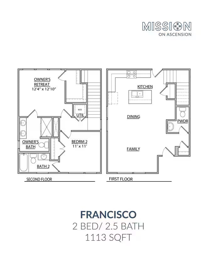 2 bedroom 2.5 bathroom 608 floor plan