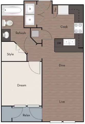 1 Bed x 1 Bath 1102 floor plan