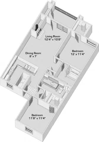 2 Beds • 2 Bath 0124 floor plan