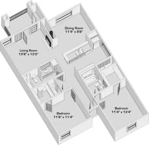 2 Beds • 2 Bath 0363 floor plan