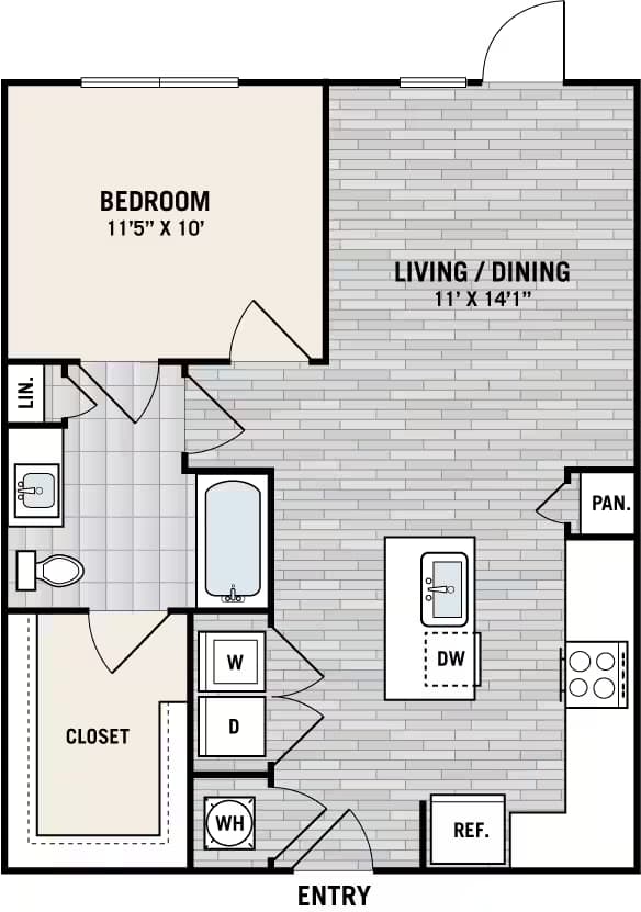 1 Bed • 1 Bath B-2175 floor plan