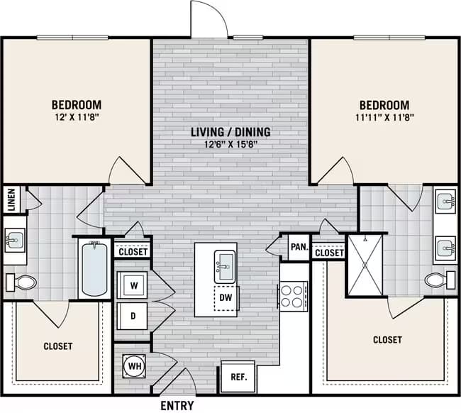 2 Beds • 2 Bath TH-1109 floor plan