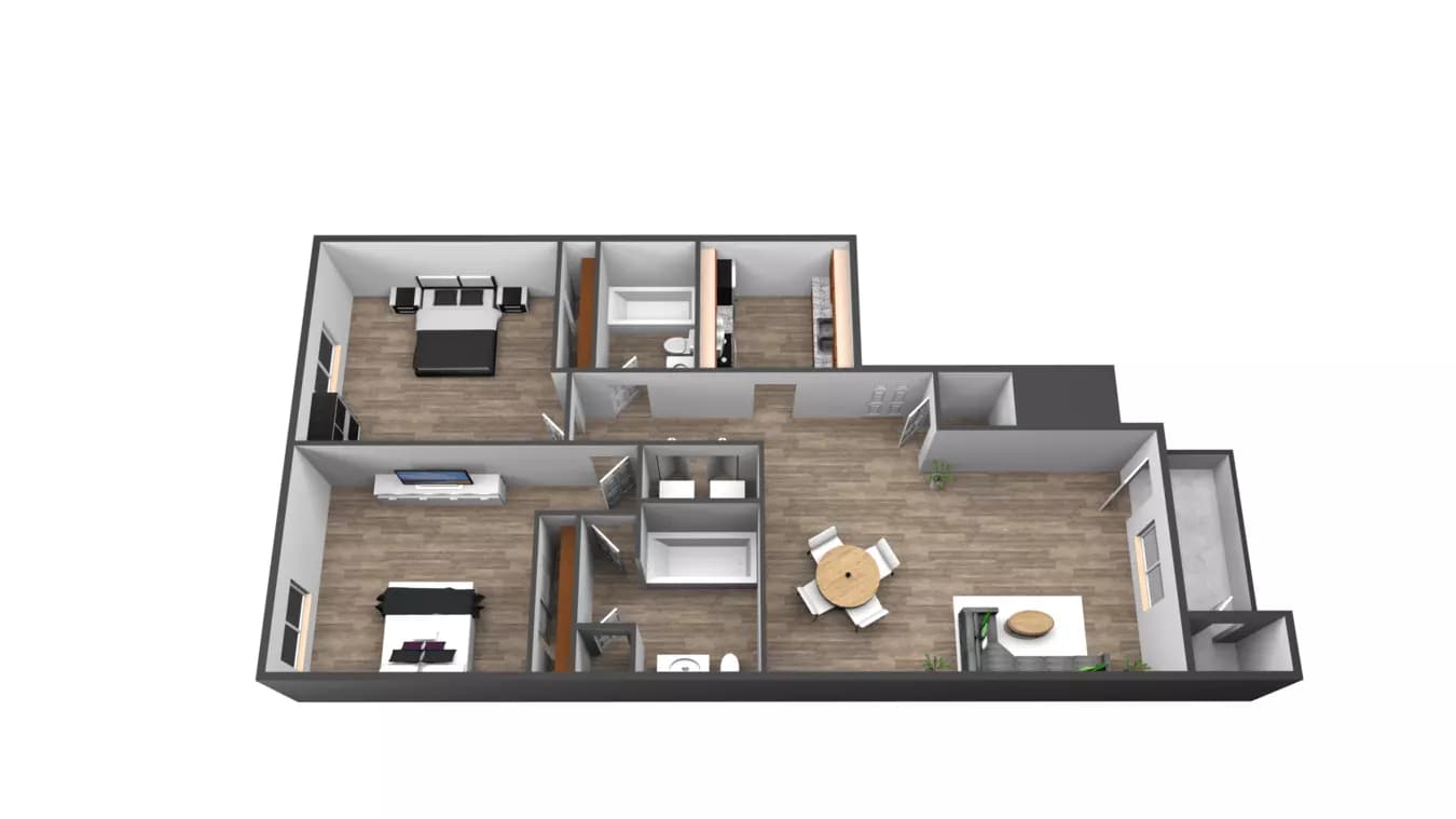 2 Bedroom 2 Bathroom - B1 115 floor plan