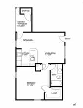 1 Bedroom / 1 Bath 139 floor plan