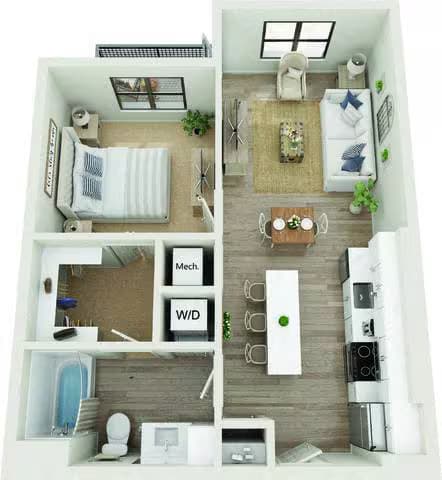 1 Bed • 1 Bath 5-5207 floor plan
