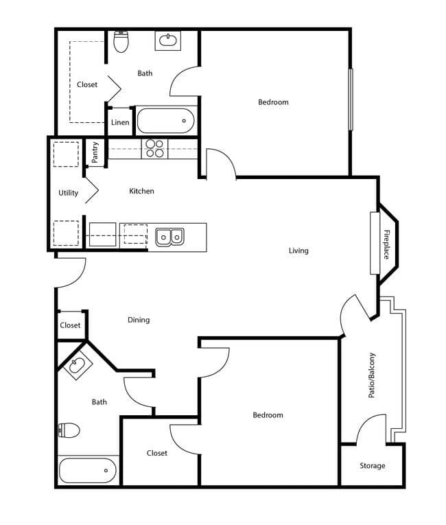 2 Beds • 2 Bath 6-6304 floor plan
