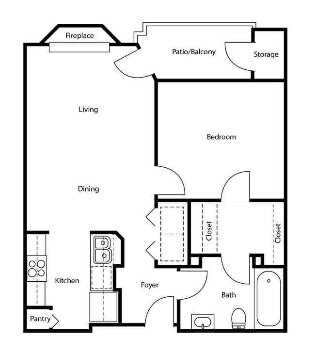 1 Bed • 1 Bath 1-1407 floor plan