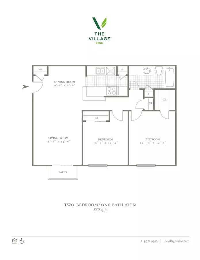 2 Beds • 1 Bath 2-0802 floor plan