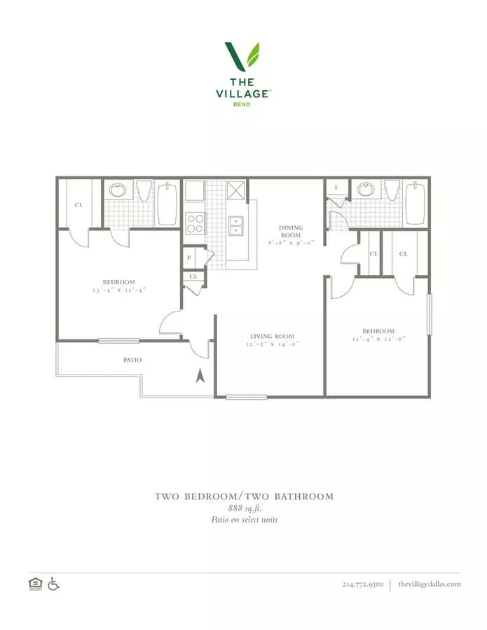2 Beds • 2 Bath 1-2104 floor plan