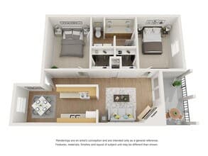 2 Beds • 2 Bath 1212 floor plan
