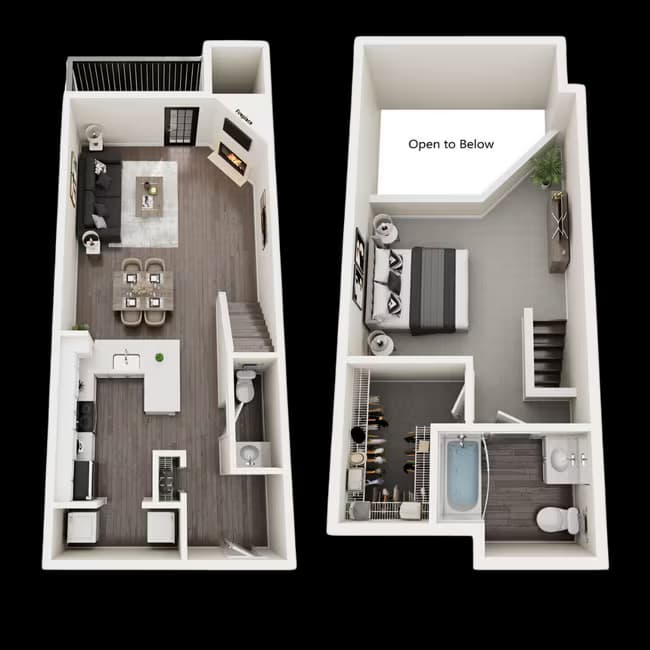 One Bedroom, One-and-a-half Bath 0602 floor plan