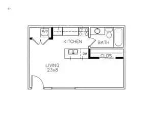 0 bed 1 bath floor plan