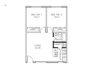 2 bed 1 bath floor plan