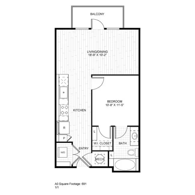 1 Bed • 1 Bath 341 floor plan