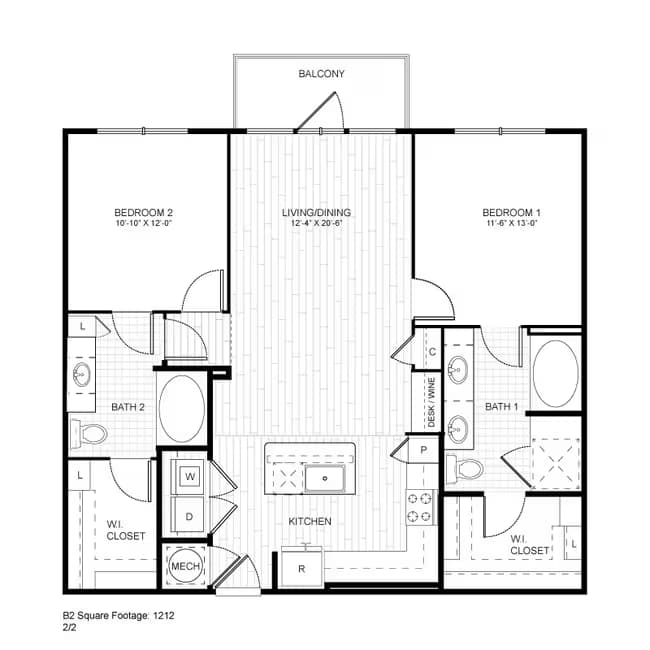 2 Bedroom 2 Bath 279 floor plan
