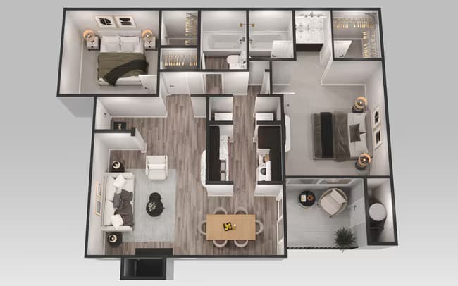 2 Bedroom 2 Bath 1008 floor plan