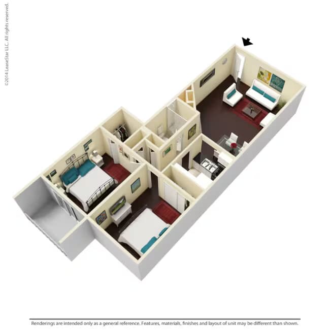 2 Beds • 1 Bath 2102 floor plan