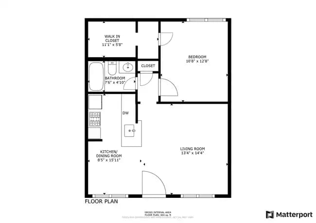 1 bedroom 1 bath 202 floor plan